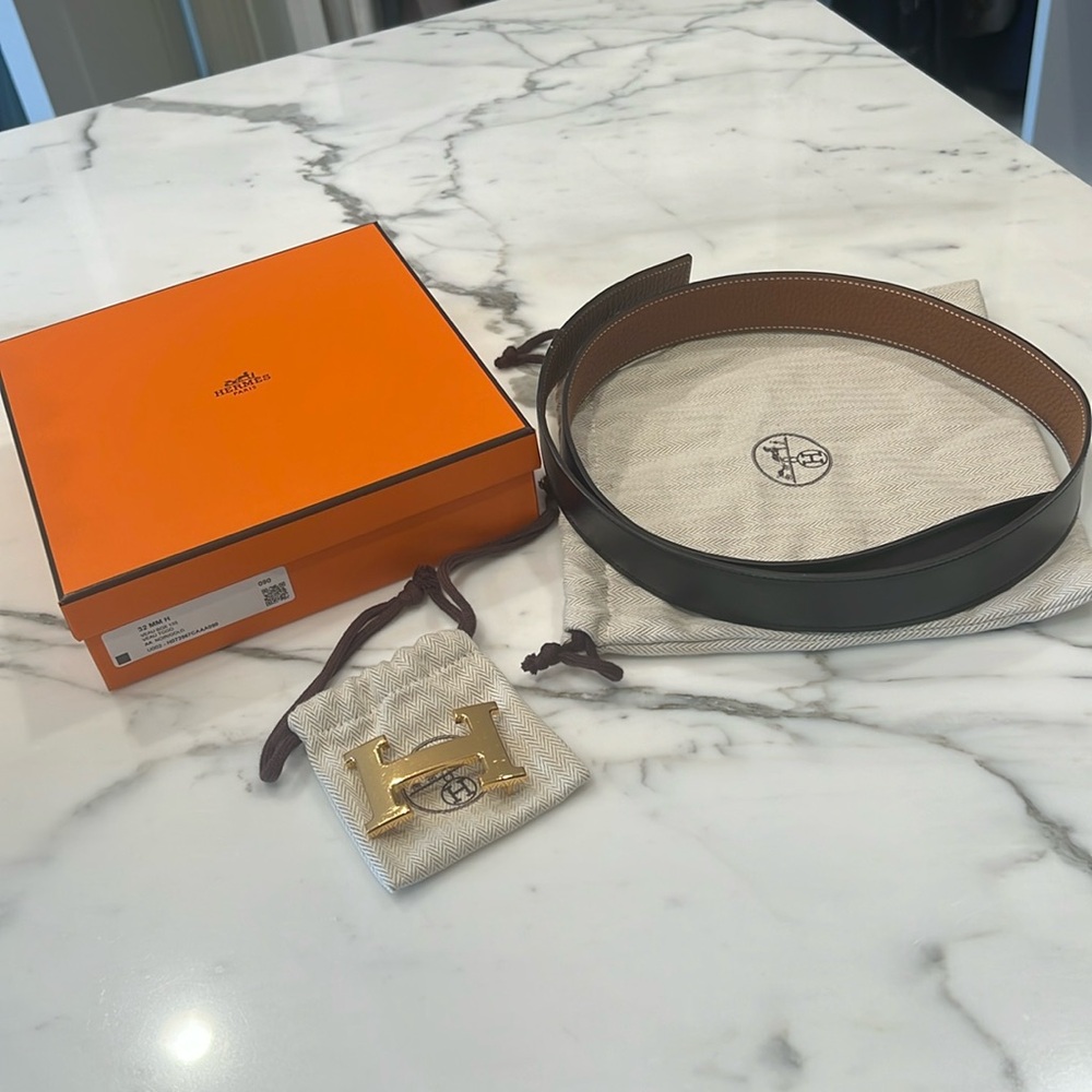 Authentic Constance 32mm Hermes reversible belt with gold buckle